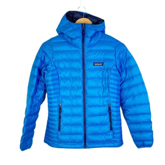 Patagonia Womens Blue Down Sweater Full Zip Hooded Puffer Jacket Size XXS - Picture 1 of 5
